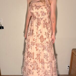Light Pink Prom Dress w/ Rose Gold Floral | Size Small